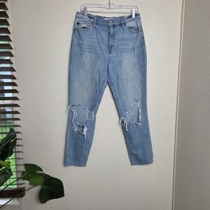 KanCan Women's Light Wash‎ Distressed Ripped High Rise Mom Jeans 11 / 29